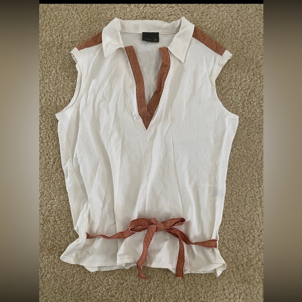 Fendi White Tank Top with Brown trim